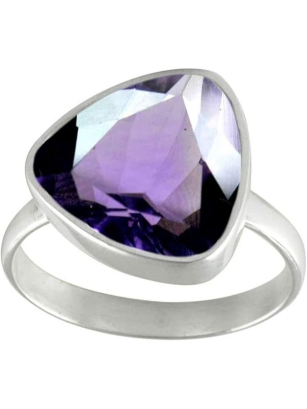 Natural-faceted Amethyst Natural Gemstone Ring Shape Silver Faceted Ring